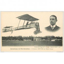 carte postale ancienne AVIATION. Aérodrome de Port-Aviation 91. Aviateur Bouvier sur Biplan Goupy. Aéroplane et Avion