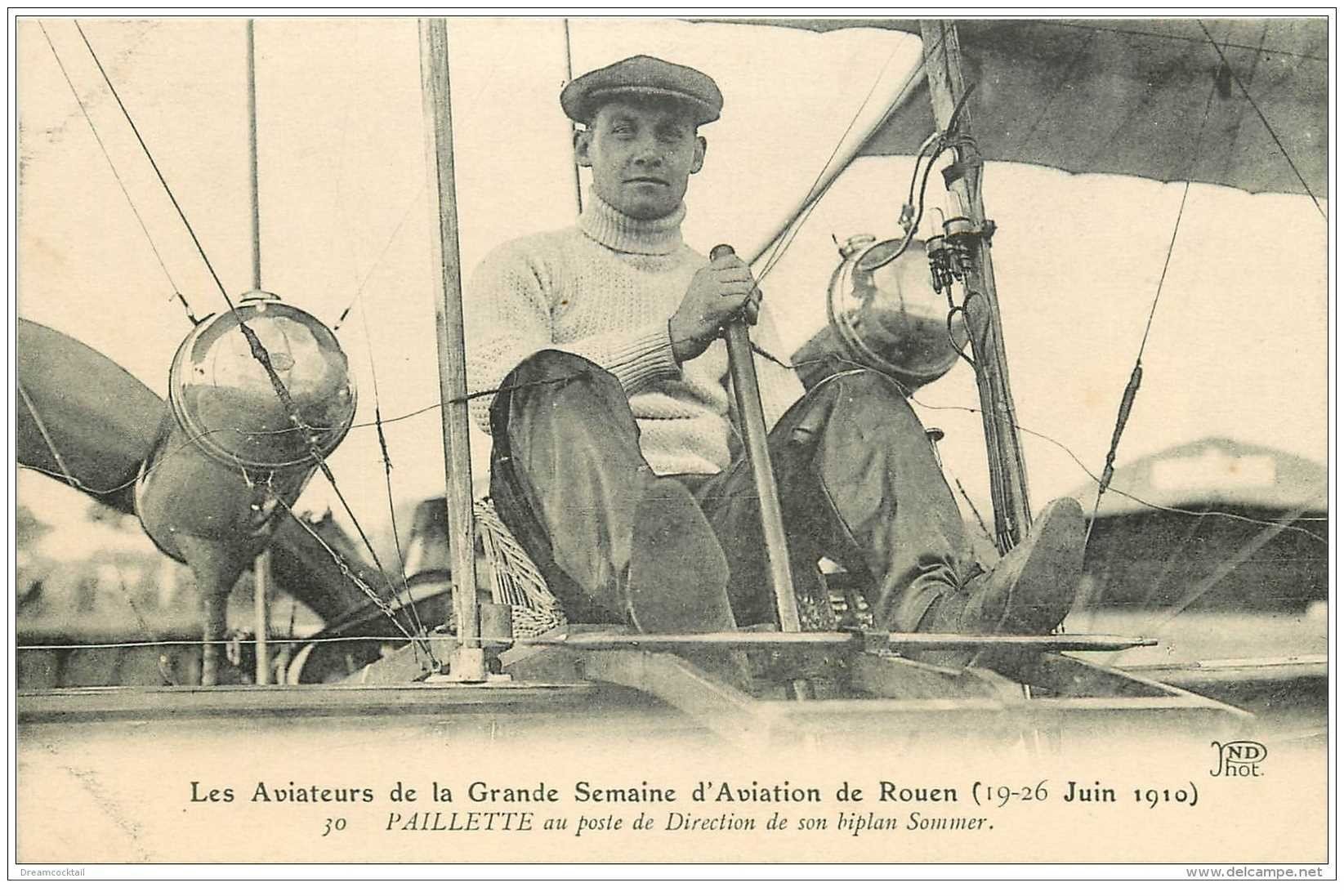 AVIATION. Rouen Aviateur Paillette Direction Biplan Sommer. Aéroplane et Avion