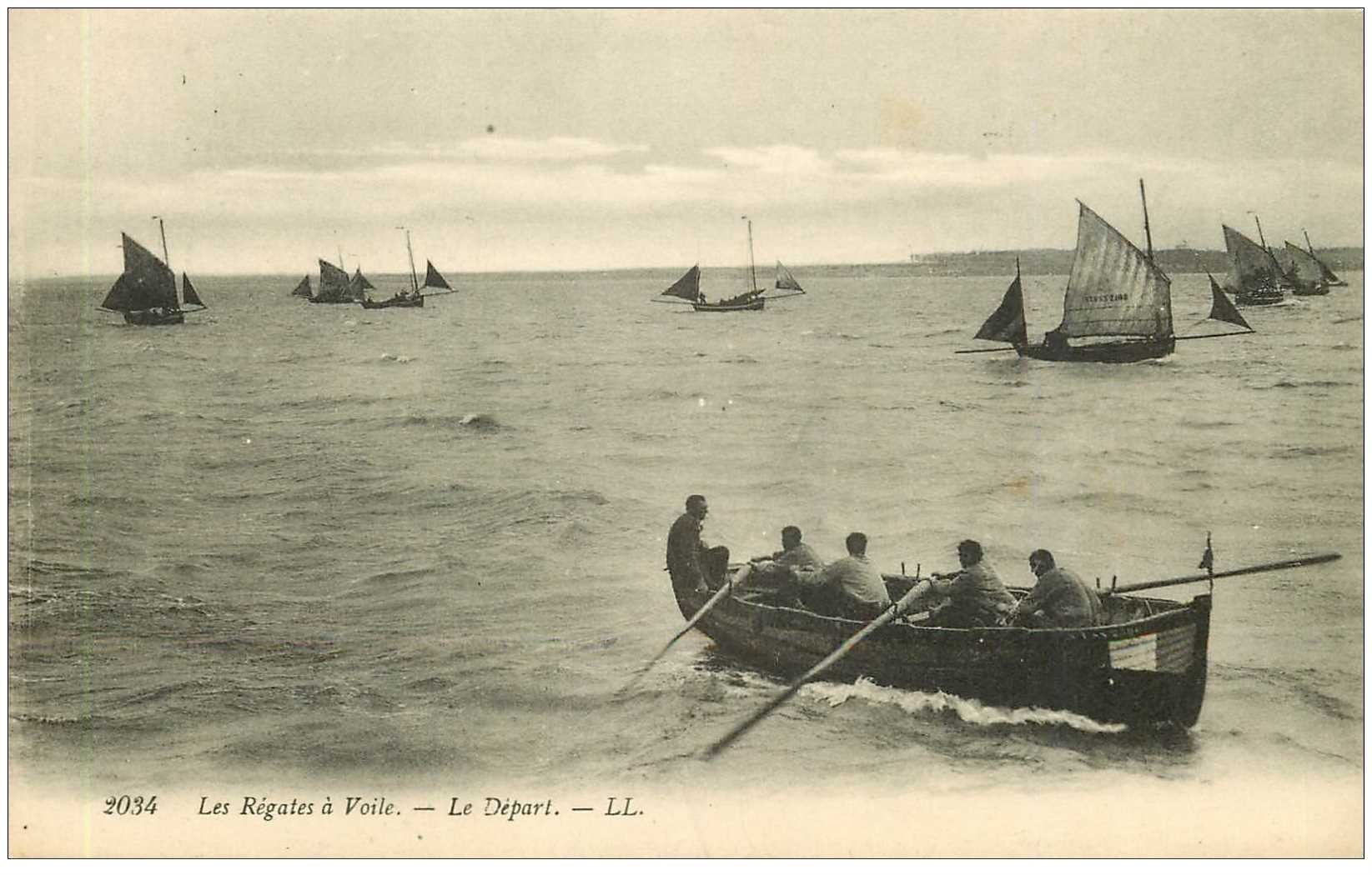 carte postale ancienne TRANSPORTS. Bateaux et Navires. Régates à Voile le Départ