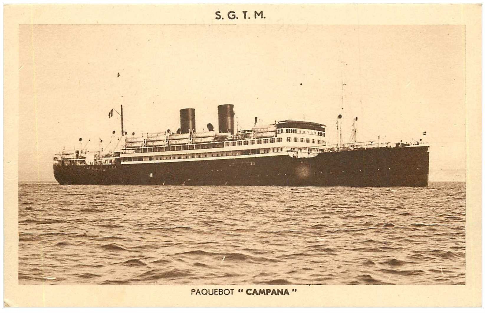 carte postale ancienne TRANSPORTS. Le Campana Maritimes à Vapeur Amérique pour Marseille . Bateaux et Navires Paquebot
