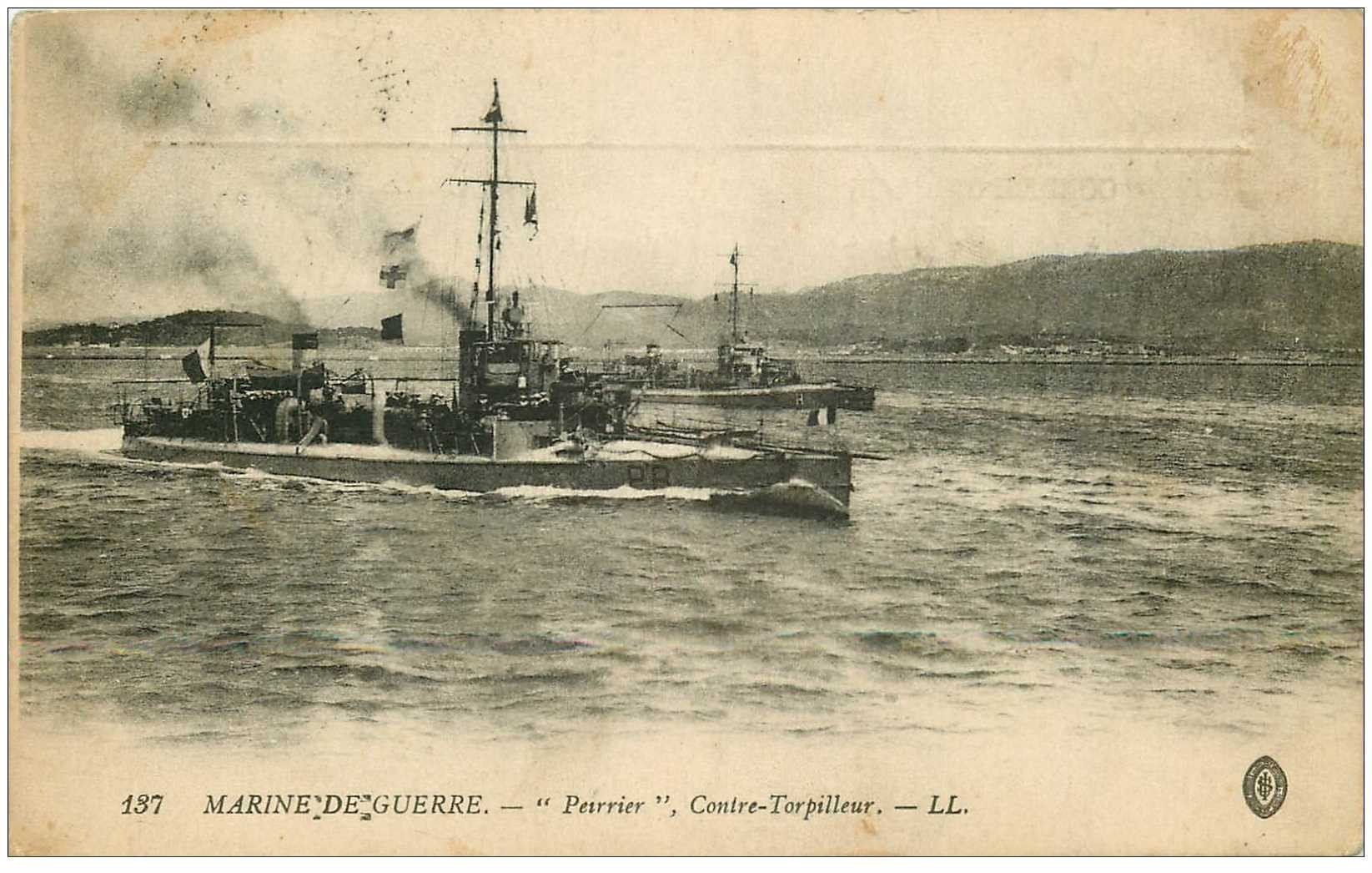 carte postale ancienne TRANSPORTS. Marine de Guerre. Contre Torpilleur Peirrier 1909