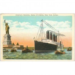 carte postale ancienne TRANSPORTS. Navires et Bateaux. America Welcome Statue of Liberty New York Harbor