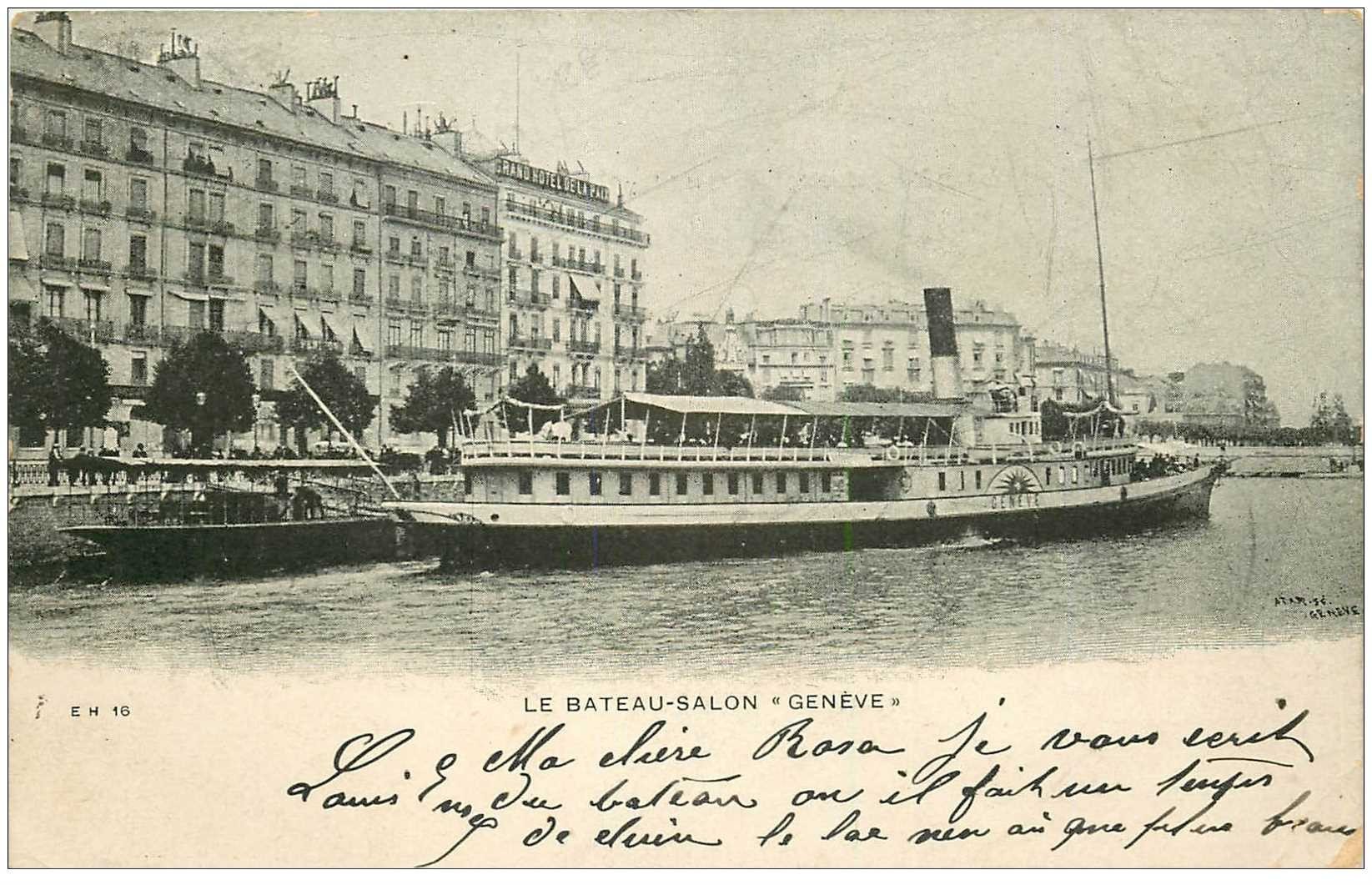 carte postale ancienne TRANSPORTS. Navires et Bateaux. Bateau Salon Le Genève 1904