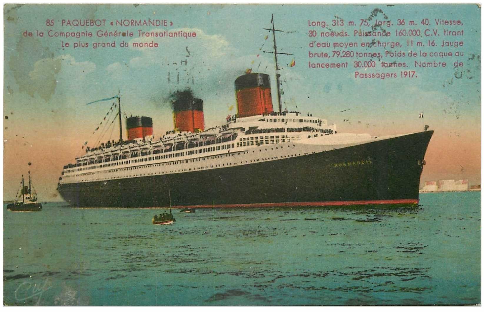 carte postale ancienne TRANSPORTS. Navires et Bateaux. Paquebot Normandie