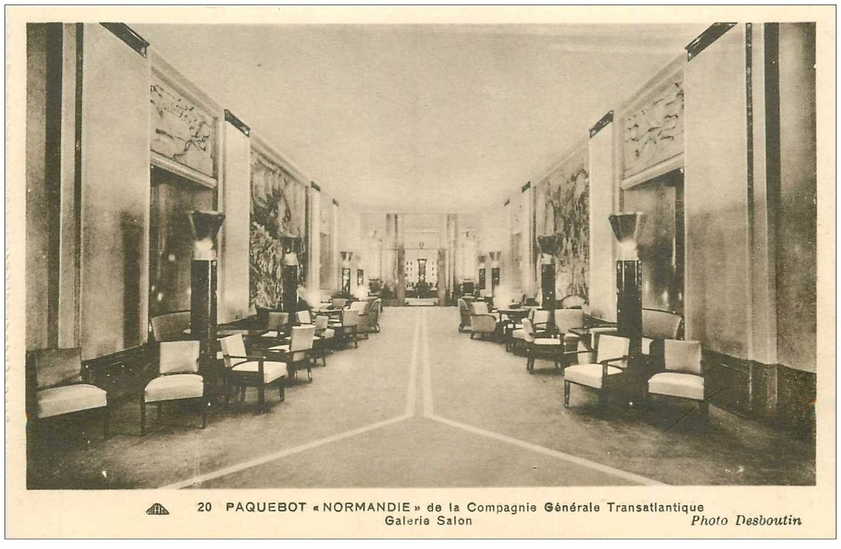 carte postale ancienne TRANSPORTS. Navires et Bateaux. Paquebot Normandie Galerie Salon