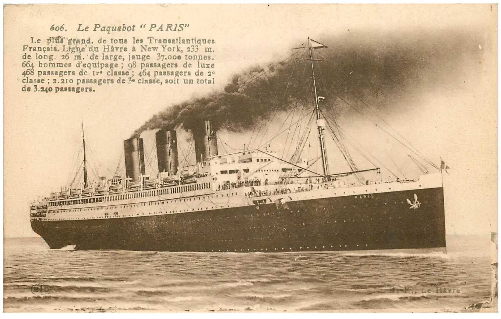 carte postale ancienne TRANSPORTS. Navires et Bateaux. Paquebot Paris 1926