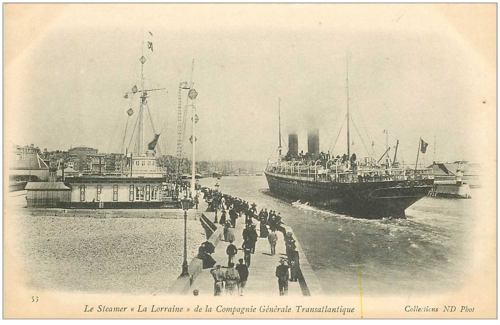 carte postale ancienne TRANSPORTS. Navires et Bateaux. Paquebot Steamer La Lorrainevers 1900