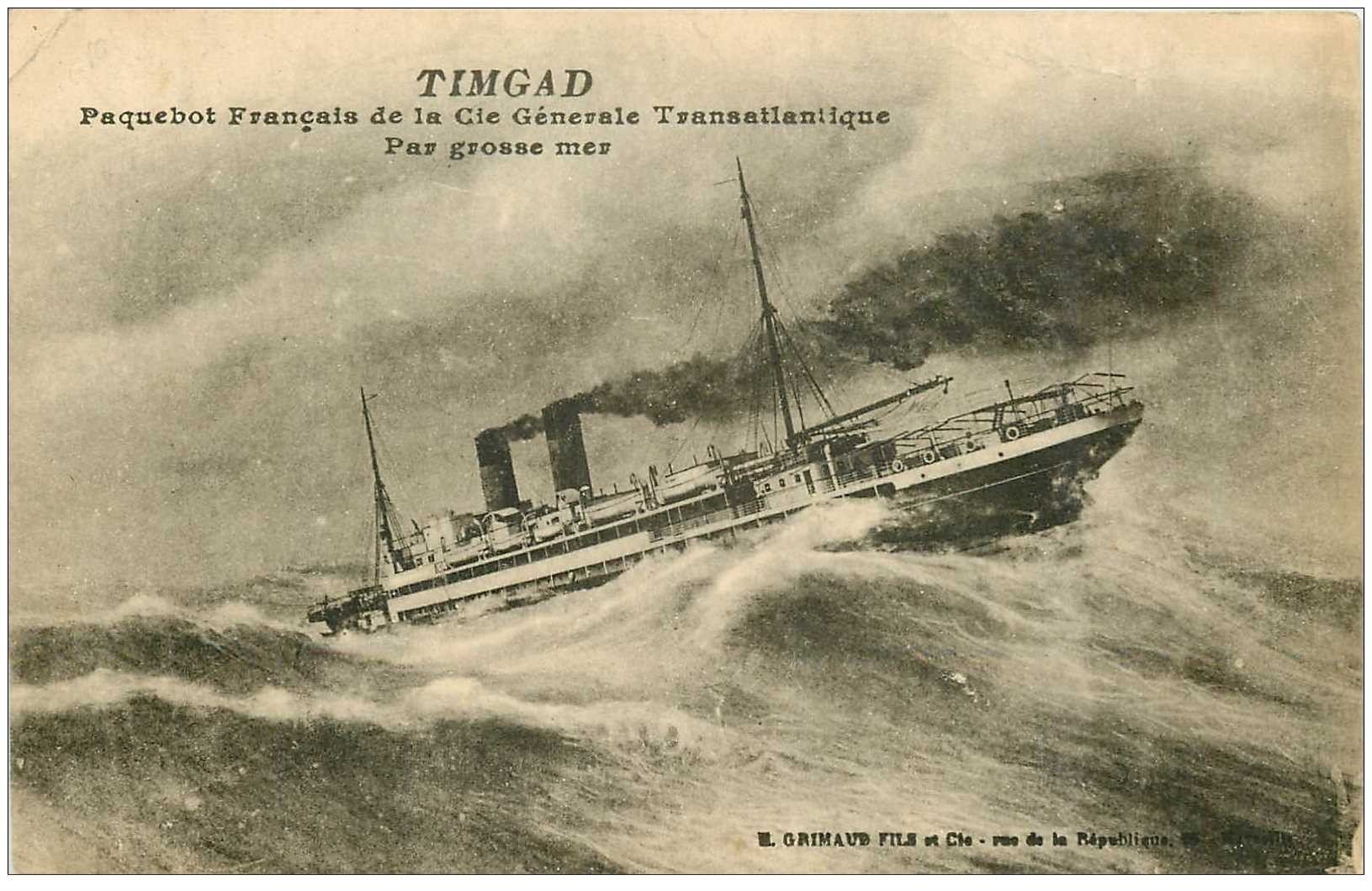 carte postale ancienne TRANSPORTS. Navires et Bateaux. Paquebot Timgad 1921