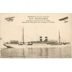carte postale ancienne TRANSPORTS. Navires et Bateaux. S.S Britania Croiseur transport Troupes en Orient 1917