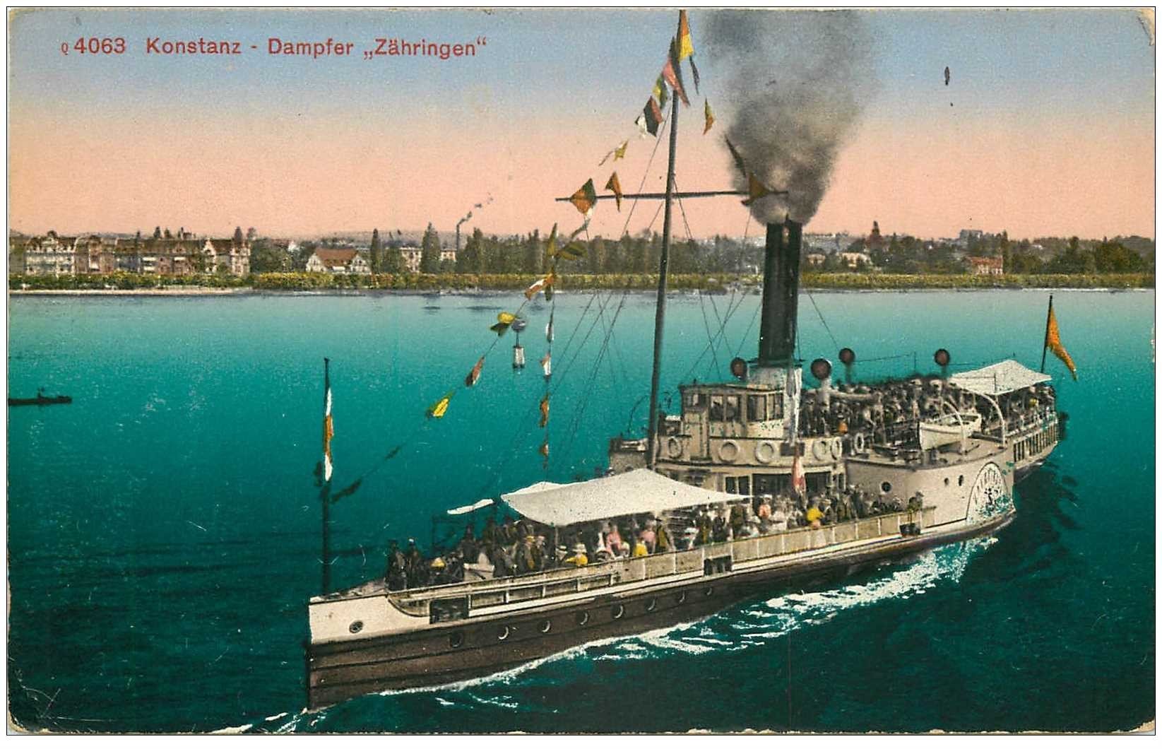 carte postale ancienne TRANSPORTS. Navires et Bateaux. SUISSE Konstanz Dampfer Zähringen 1919