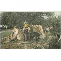 METIERS. Paysans une Chevrière et une Tricoteuse