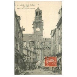 carte postale ancienne 14 VIRE. Porte Horloge 1912 Charcuterie Parisienne