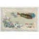 carte postale ancienne Carte Fantaisie à système. Poisson et Colombes en rajout mobile avec noeud tissu. Fleurs et paillettes