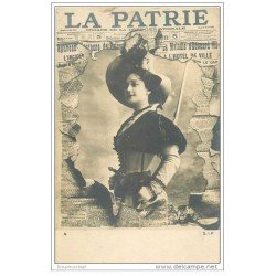 carte postale ancienne Fantaisies. Carte à système Journal LA PATRIE. Superbe Femme par Reutlinger vers 1900