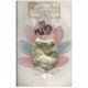 carte postale ancienne Superbe Carte à système avec Couple en photo médaillon avec noeud en tissu et crèpe. Heureuses Pques