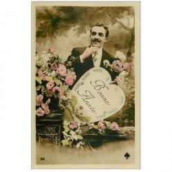 carte postale ancienne BONNE ANNEE. Fleurs et Coeur 1910