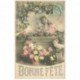 carte postale ancienne BONNE FETE. Fillette et Roses avec Colombes 1905