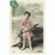 carte postale ancienne FETE 1er AVRIL. Enfant et Poissons vers 1908