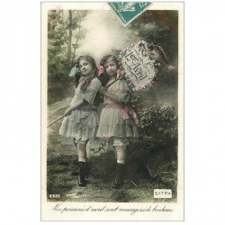 carte postale ancienne FETE 1er AVRIL. Enfants et Poissons vers 1910