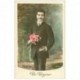 carte postale ancienne Homme et Fleurs pour un Bonjour