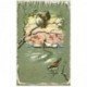 carte postale ancienne JOYEUX NOEL. Paysage et Moineaux 1906