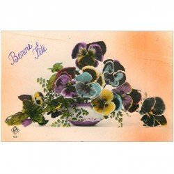 carte postale ancienne NOEL. Bonne Fête. Fleurs Pensées 1943