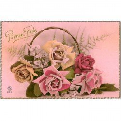 carte postale ancienne NOEL. Bonne Fête. Fleurs Roses carte papier glacé vierge