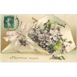 carte postale ancienne NOUVEL AN. Bonne Année carte gaufrée bouquet de Fleurs 1907