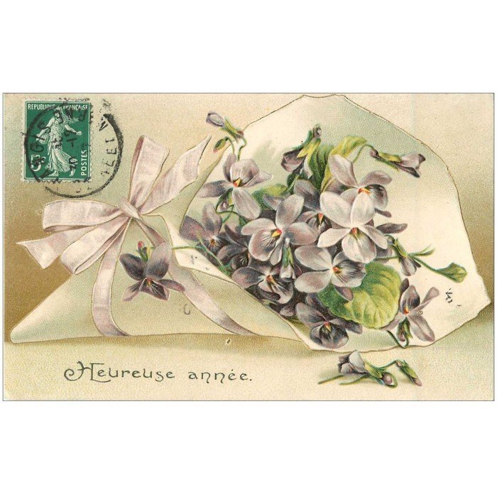 NOUVEL AN. Bonne Année carte gaufrée Fleurs 1907
