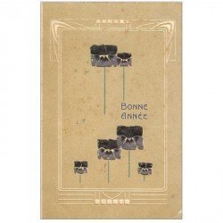 carte postale ancienne NOUVEL AN. Bonne Année carte gaufrée Fleurs Art déco 1907
