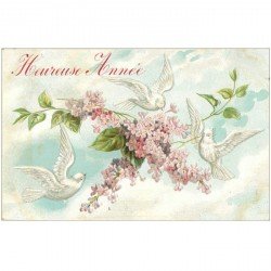 carte postale ancienne NOUVEL AN. Bonne Année carte gaufrée Fleurs et Colombes