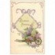 carte postale ancienne NOUVEL AN. Bonne Année carte gaufrée Fleurs Lilas sur brouette 1908