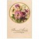 carte postale ancienne NOUVEL AN. Bonne Année carte gaufrée Fleurs Pensées liseré Or 1934