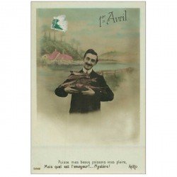 carte postale ancienne POISSON D'AVRIL. Homme et Poissons