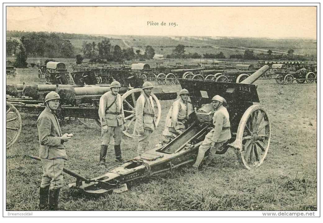 carte postale ancienne CANON et OBUS. Pièce de 105 en 1922 Camp de Mailly Militaires et Soldats