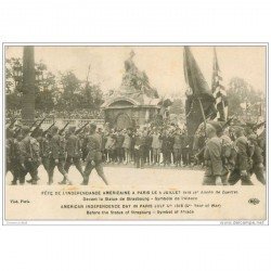 carte postale ancienne FETE INDEPENDANCE AMERICAINE A PARIS 14 JUILLET 1918. Statue de Strasbourg. Armée et Militaires