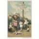 carte postale ancienne GUERRE 1914-18. Attention pente dangereuse. Poilu et Bébés