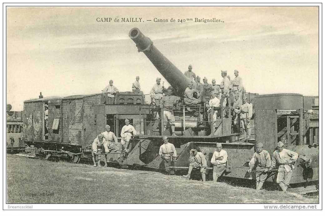 carte postale ancienne GUERRE 1914-18. Camp de Mailly. Canon de 240mm Batignolles