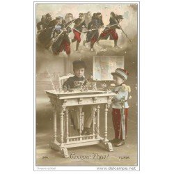 carte postale ancienne GUERRE 1914-18. Comme Papa ! Enfants jouant aux soldats de plomb
