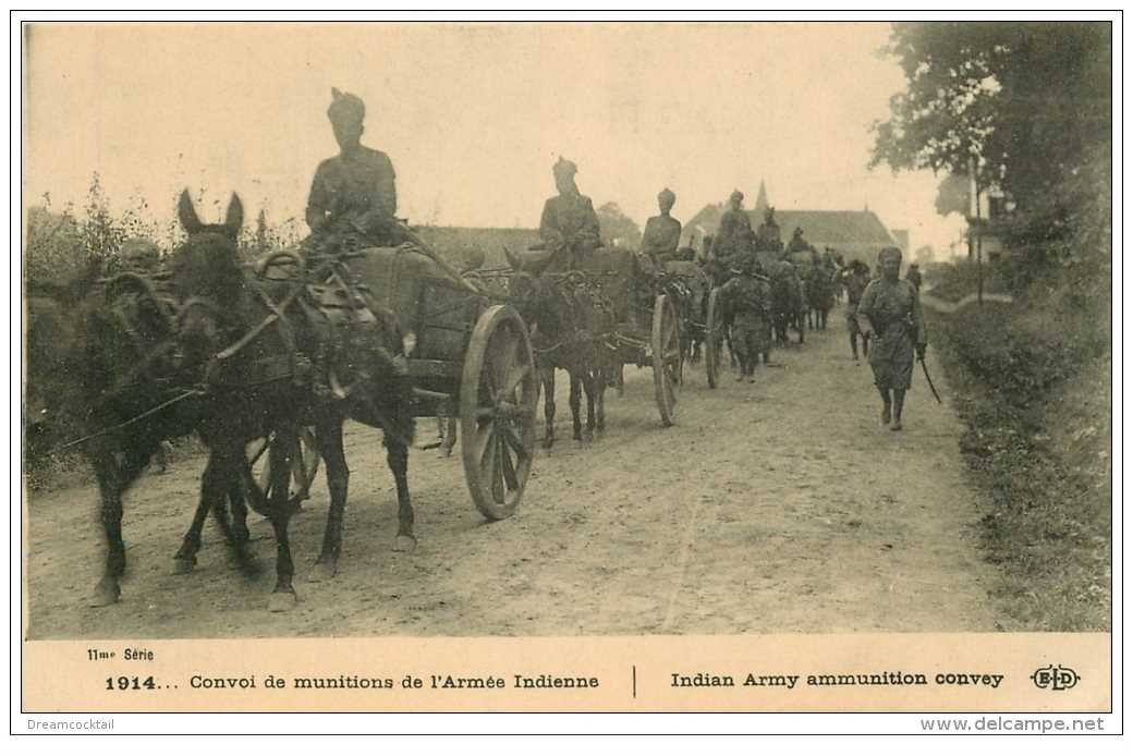 carte postale ancienne GUERRE 1914-18. Convoi munitions Armée Indienne en Attelages