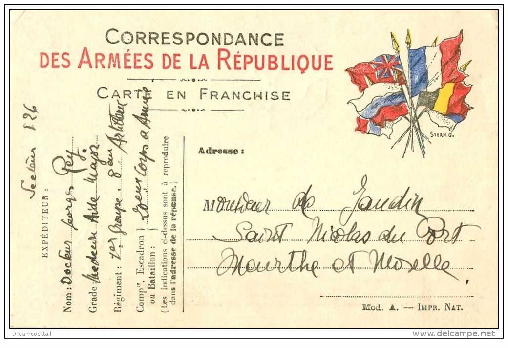 carte postale ancienne GUERRE 1914-18. Correspondance des Armées de la République pour Saint-Nicolas du Port