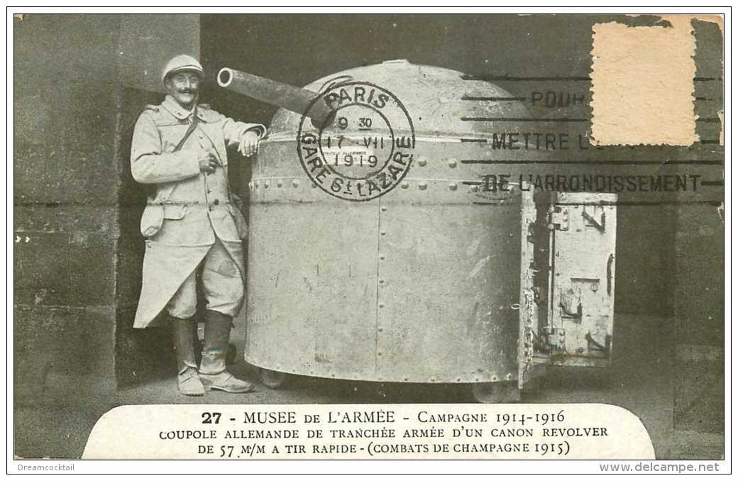 carte postale ancienne GUERRE 1914-18. Coupole allemande Canon révolver