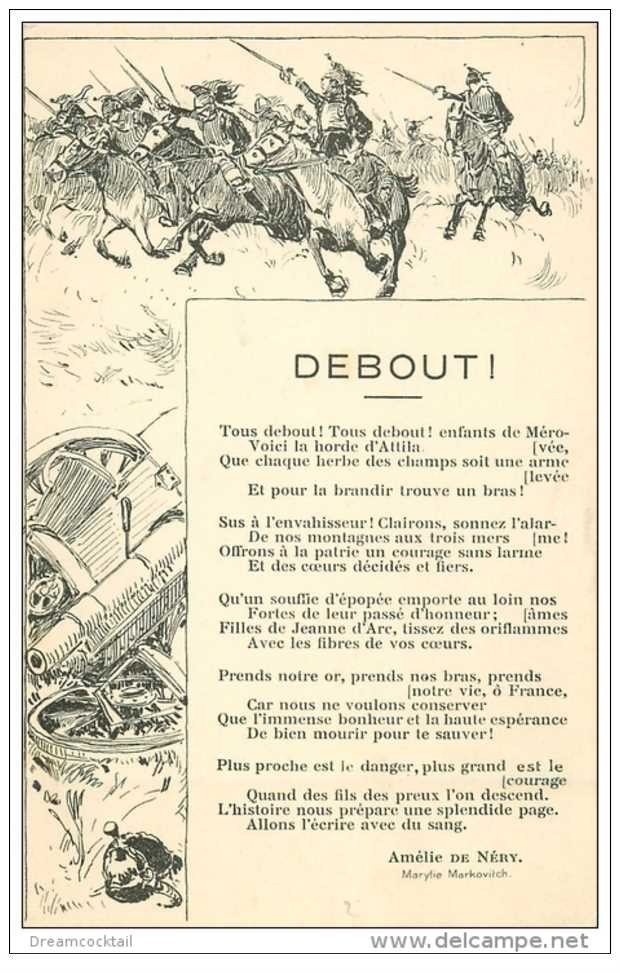 carte postale ancienne GUERRE 1914-18. Debout Dragons. Paroles Amélie de Néry
