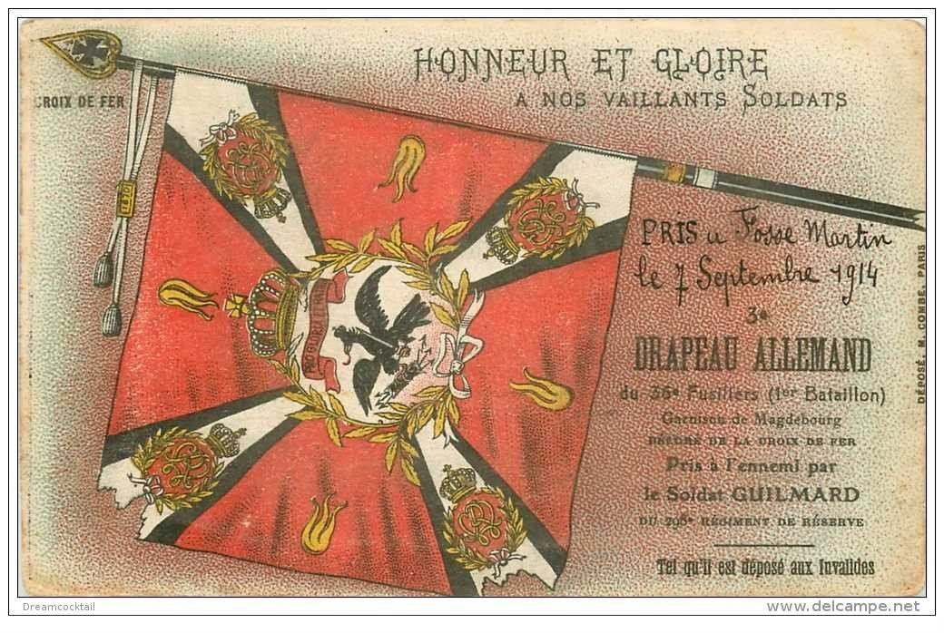 carte postale ancienne Guerre 1914-18. DRAPEAU Allemand du 36° Fusillés pris à Fosse Martin 1914