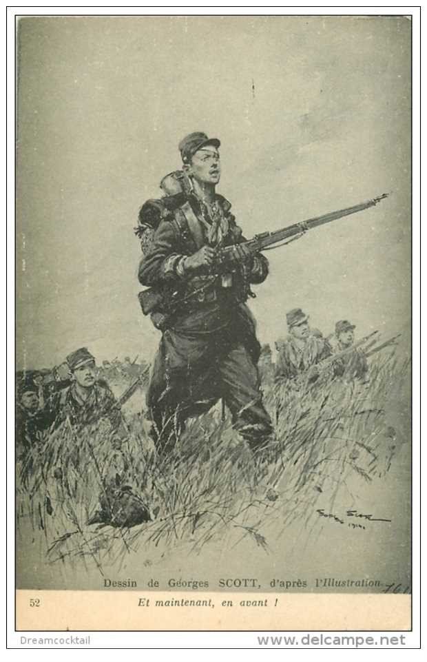 carte postale ancienne GUERRE 1914-18. Et maintenant en avant ! dessin de Scott