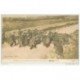 carte postale ancienne GUERRE 1914-18. Fantassins derrière une barricade sur une Route du Nord 1914
