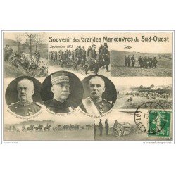 carte postale ancienne GUERRE 1914-18. Grandes Manoeuvres du Sud-Est. Chomer, Joffre et Pau 1913