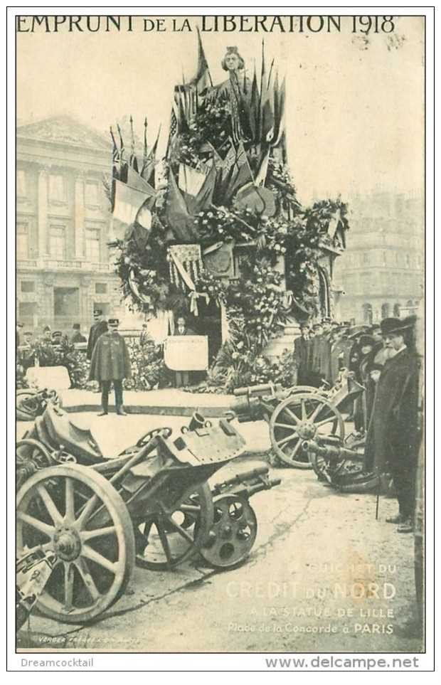 carte postale ancienne GUERRE 1914-18. Lille Emprunt de la Libération. Crédit du Nord Statue 1923