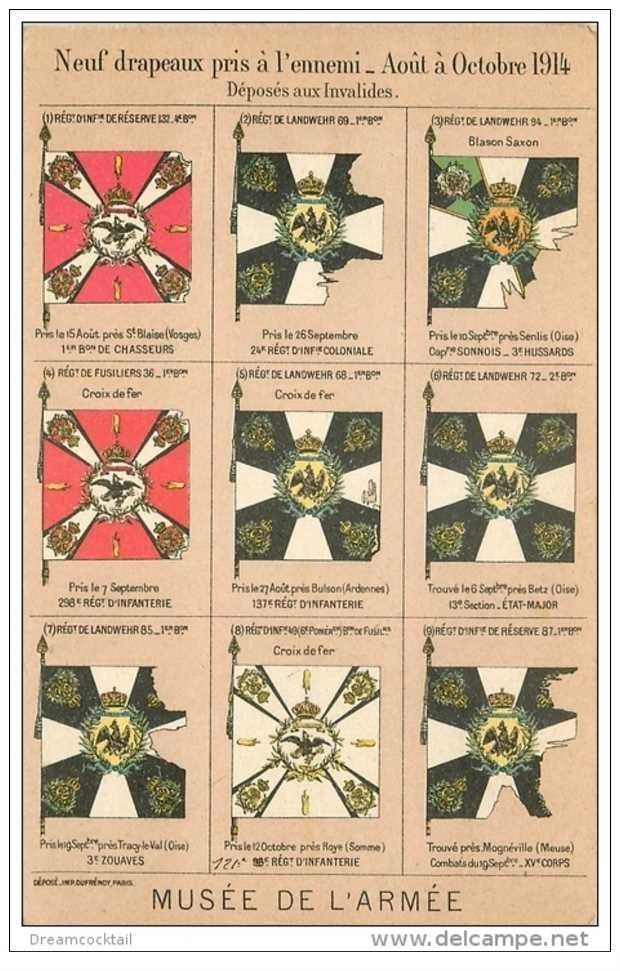 carte postale ancienne Guerre 1914-18. Neuf DRAPEAUX pris à l'ennemi en 1914