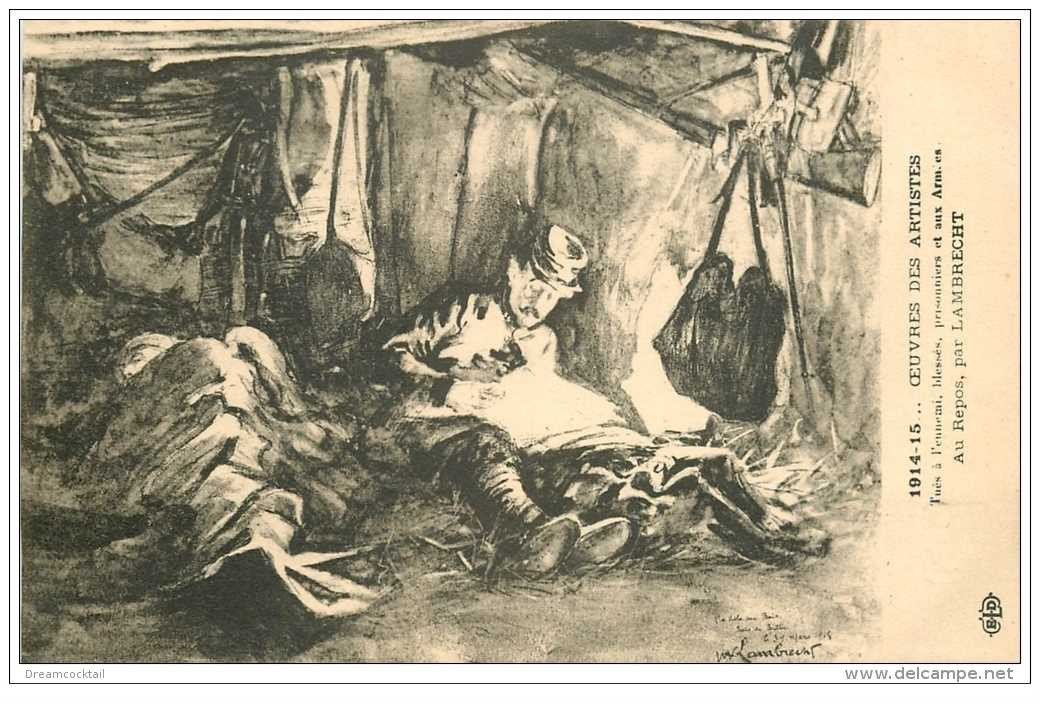 carte postale ancienne GUERRE 1914-18. Oeuvres des Artistes tués. Au Repos par Lambrecht